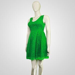 Swinging Sixties Vibe - Vintage Emerald Lace Sleeveless A-Line Dress,